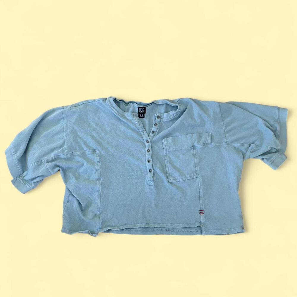 Blue BDG boxy button-up crop henley